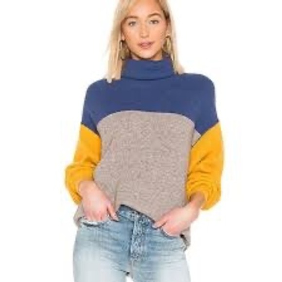 Free People Sweaters - Free People Softly Sturctured Colorblock Turtleneck Sweater Cozy Relaxed S
